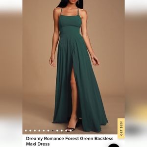 Lulus Dreamy Romance Forest Green Backless Maxi Dress Size M